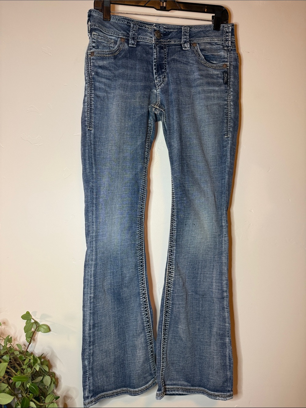 Silver Jeans Co Suki Flap Jeans Womens 31x30 Blue Denim Embroidered Pockets Y2K